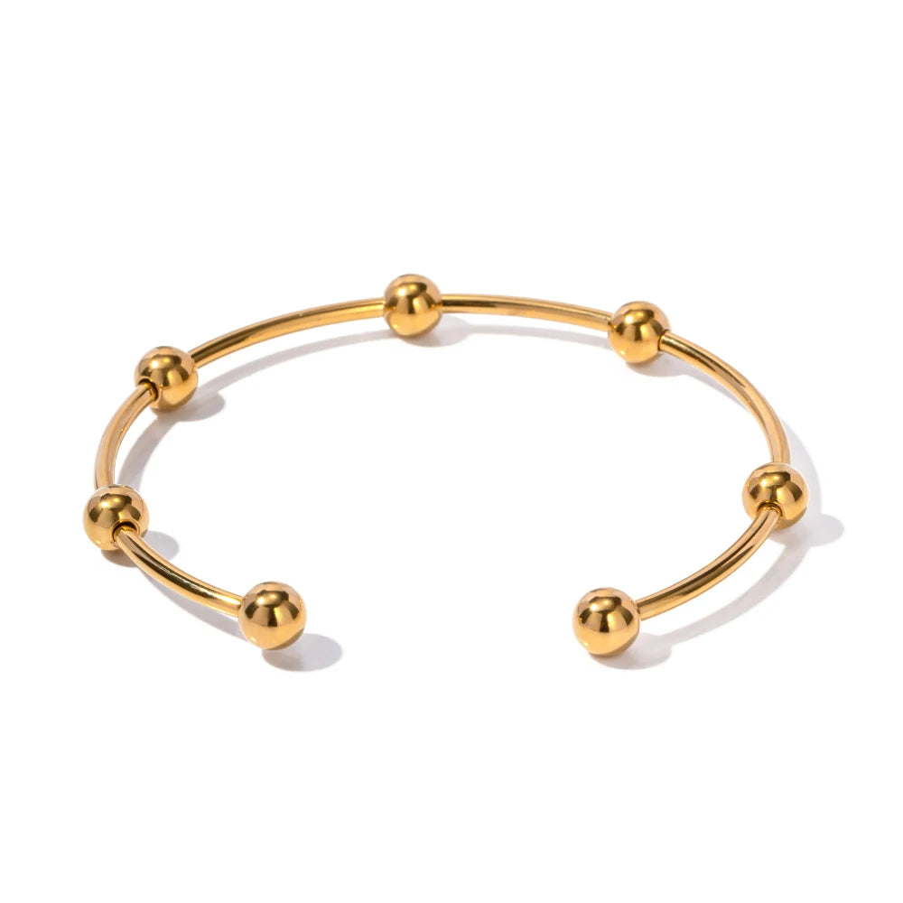 KIKA Gold PVD Plated Stainless Steel 316L Bracelets Jewelry Waterproof Mulit Round Ball Open Bangles