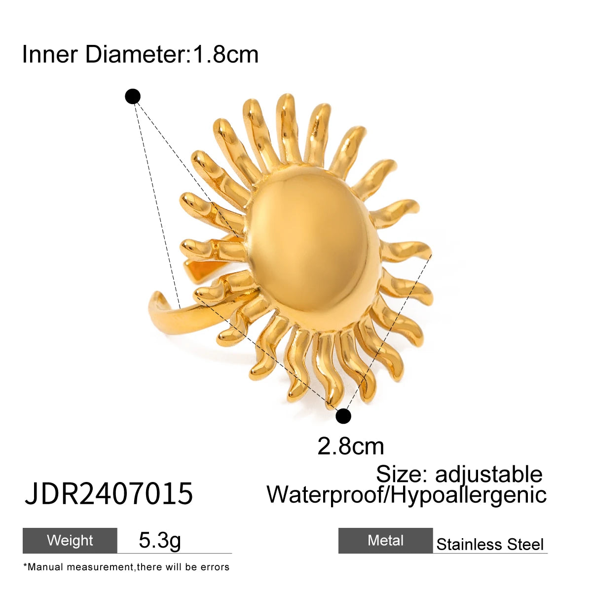 Kika Gold Color Sunshine Ring Full Sunburst Ring Rising Sun Dainty  Celestial Jewelry Stackable Ring Gift Wife