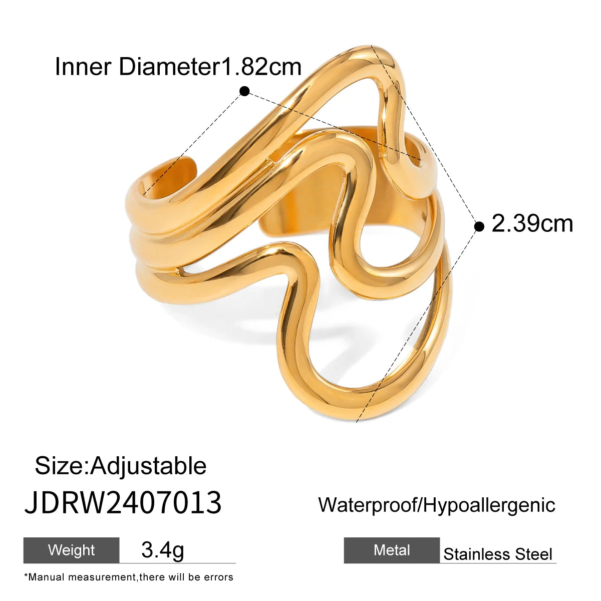 KIKA New Design Stainless Steel Creative Geometric Hollow Open Ring for Women Statement Metal Rust Proof Minimalist Jewelry