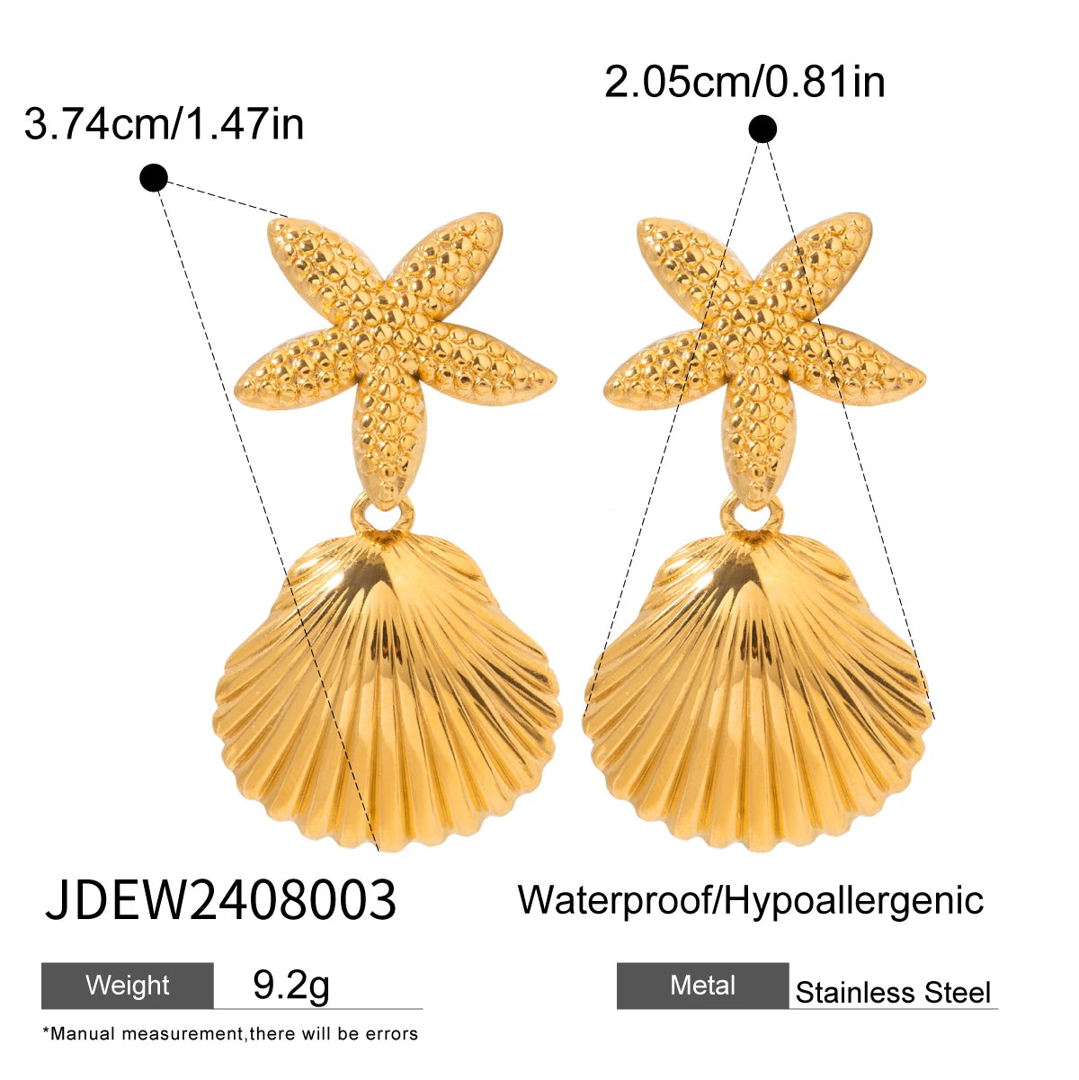 kika Fashion Stainless Steel Sea Ocean Element Starfish Earrings