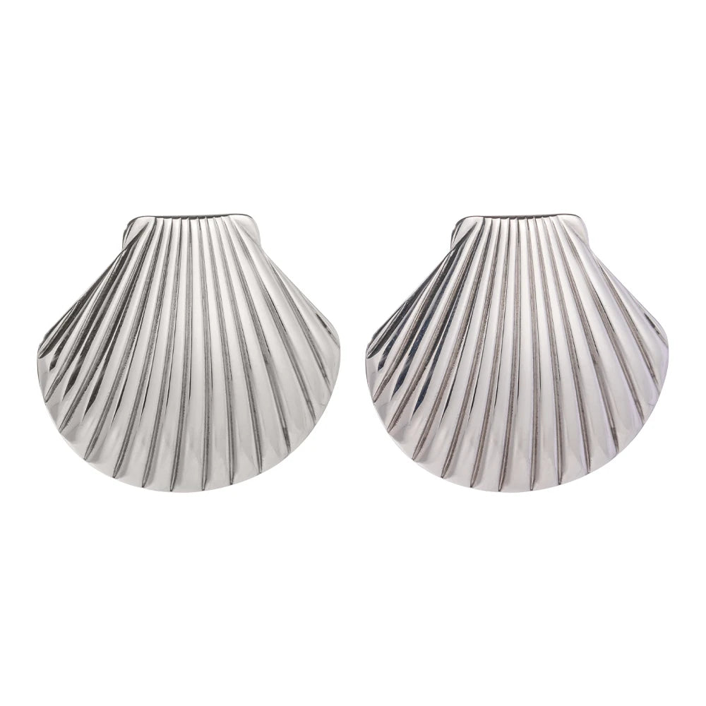 Stainless Steel Big Textured shell Big Stud Earrings Distinctive