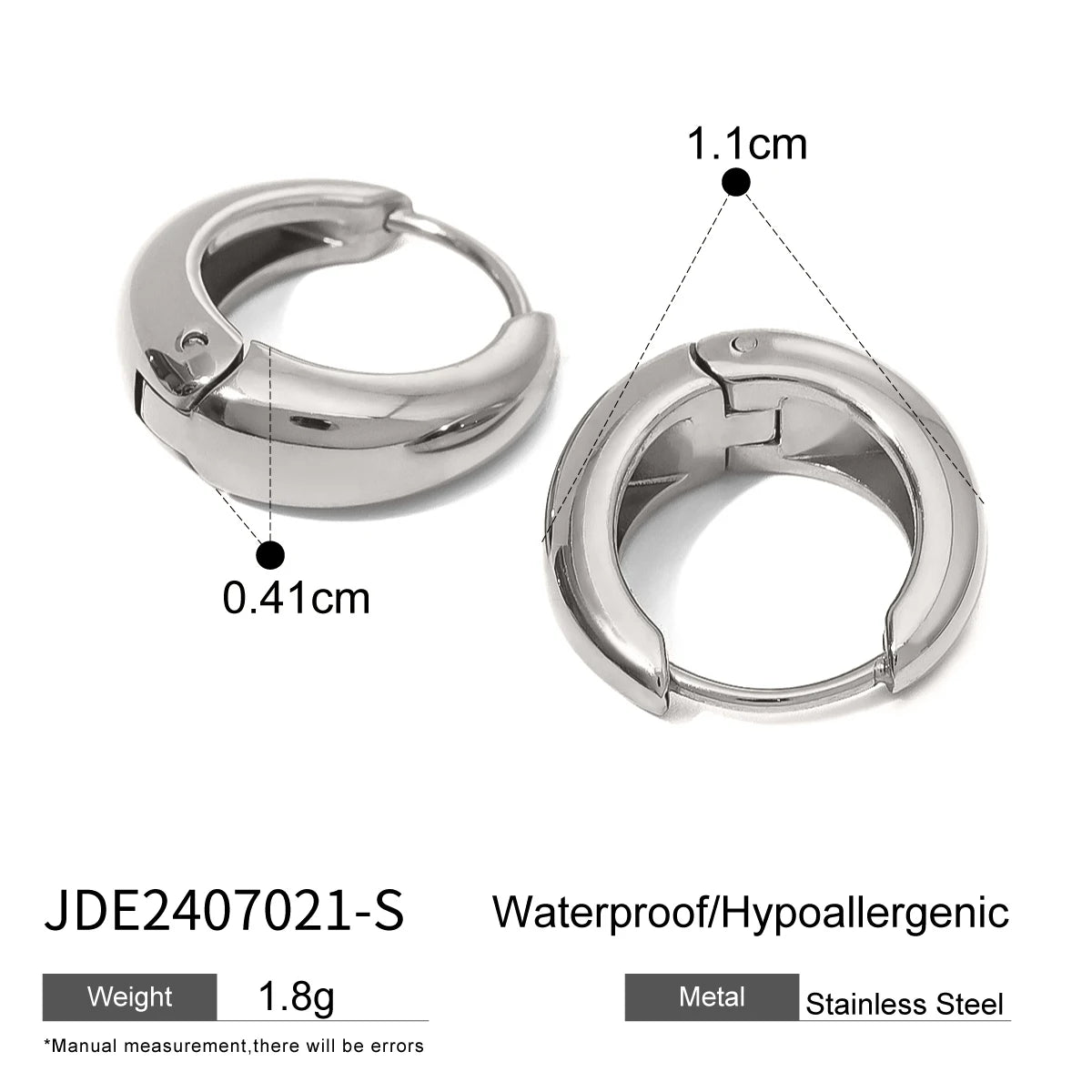 KIKA Simple Classic 18K Gold Color PVD Plated Stainless Steel 316L Chubby Earrings 12mm 14mm 18mm