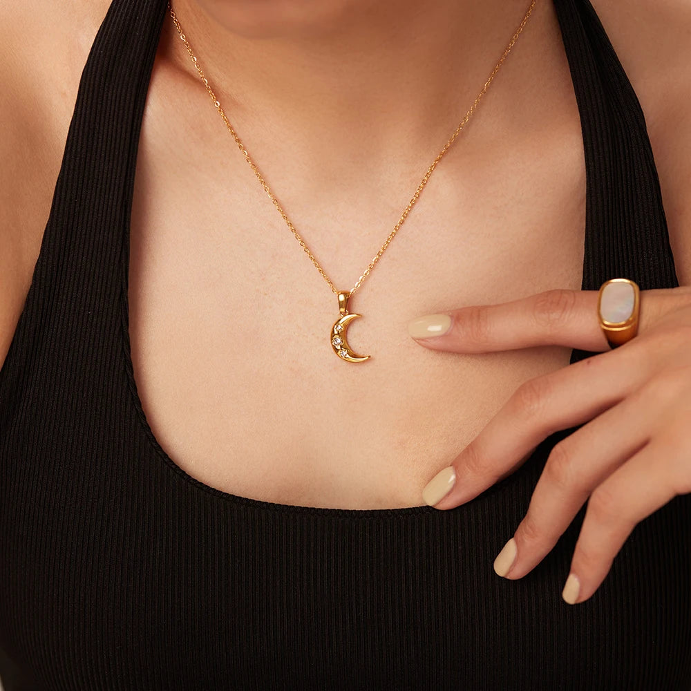 Moon Necklace 18K Gold Plated Color