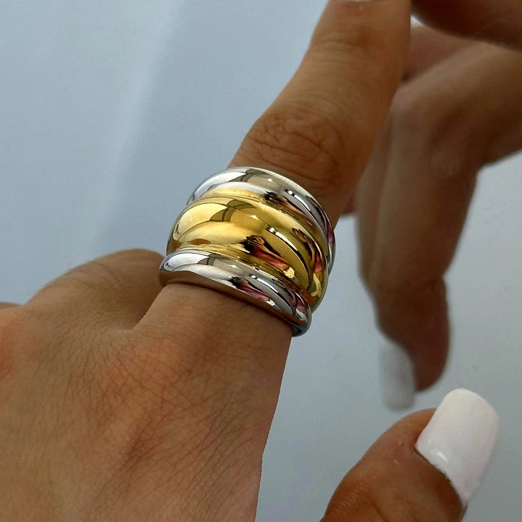 Kika Stainless Steel Layered Metal Texture Ring Occident Simple Silver Gold Mixed Finger for Women Jewelry кольцо женское