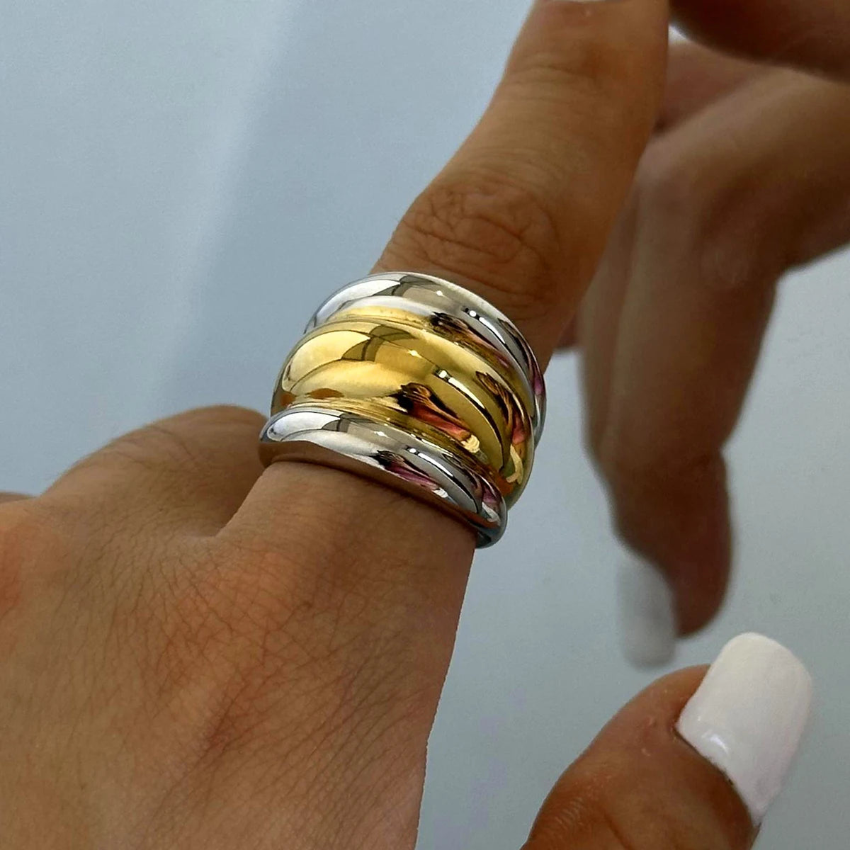 Kika Stainless Steel Layered Metal Texture Ring Occident Simple Silver Gold Mixed Finger for Women Jewelry кольцо женское