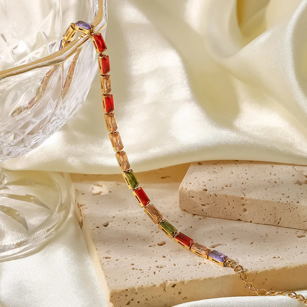 KIKA Delicate 18k Gold Color PVD Plated Multi Colors Cz rhinestone Stainless Steel 316L Dainty Gemstone Bracelets Adjustable