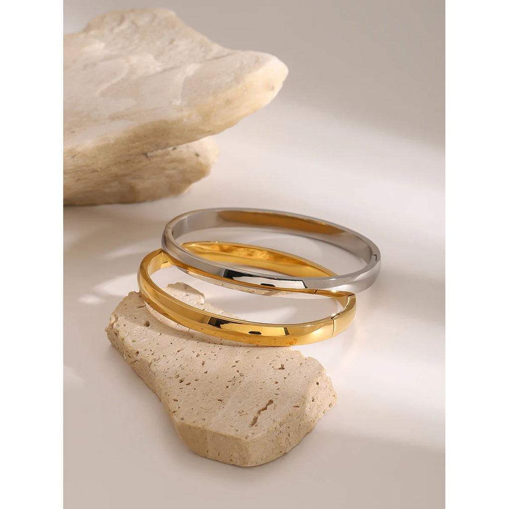 Kika Waterproof 316L Stainless Steel Round Smooth Bracelet Bangle Women Minimalist