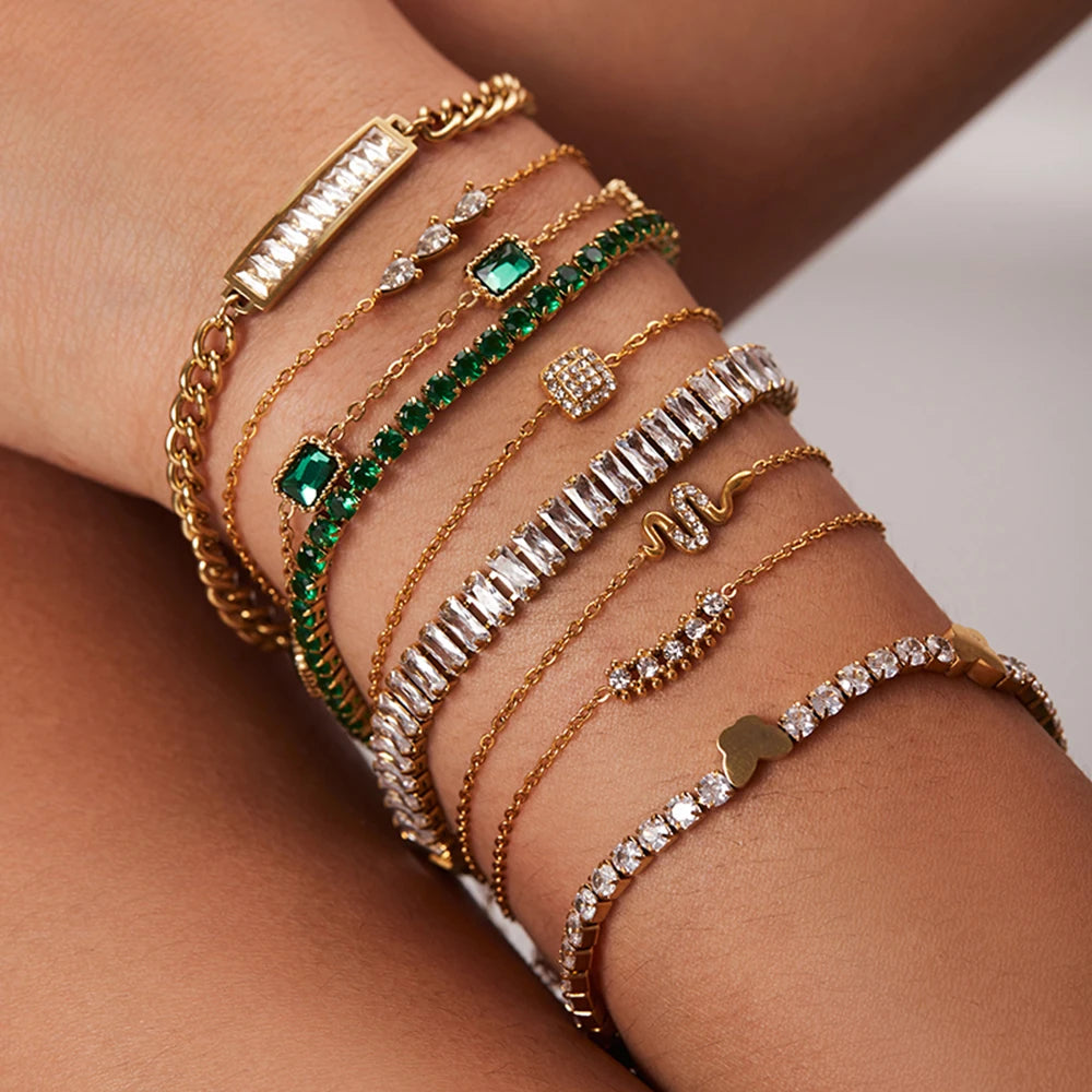 Maximalist Dipped With Cubic Zirconia Gemstones Stainless Steel Bracelet