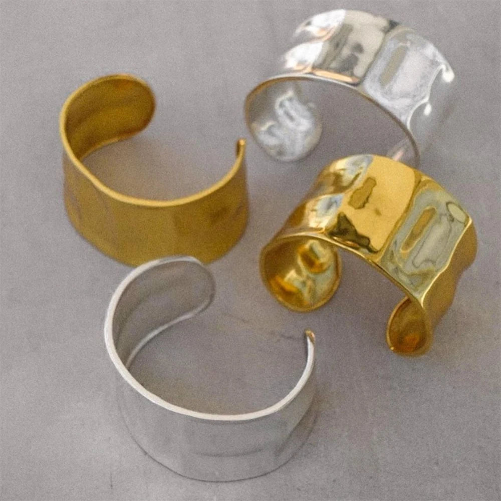 Kika Textured Gold Cuff Gold Plated Stainless Steel Adjustable Bangele Bracelets