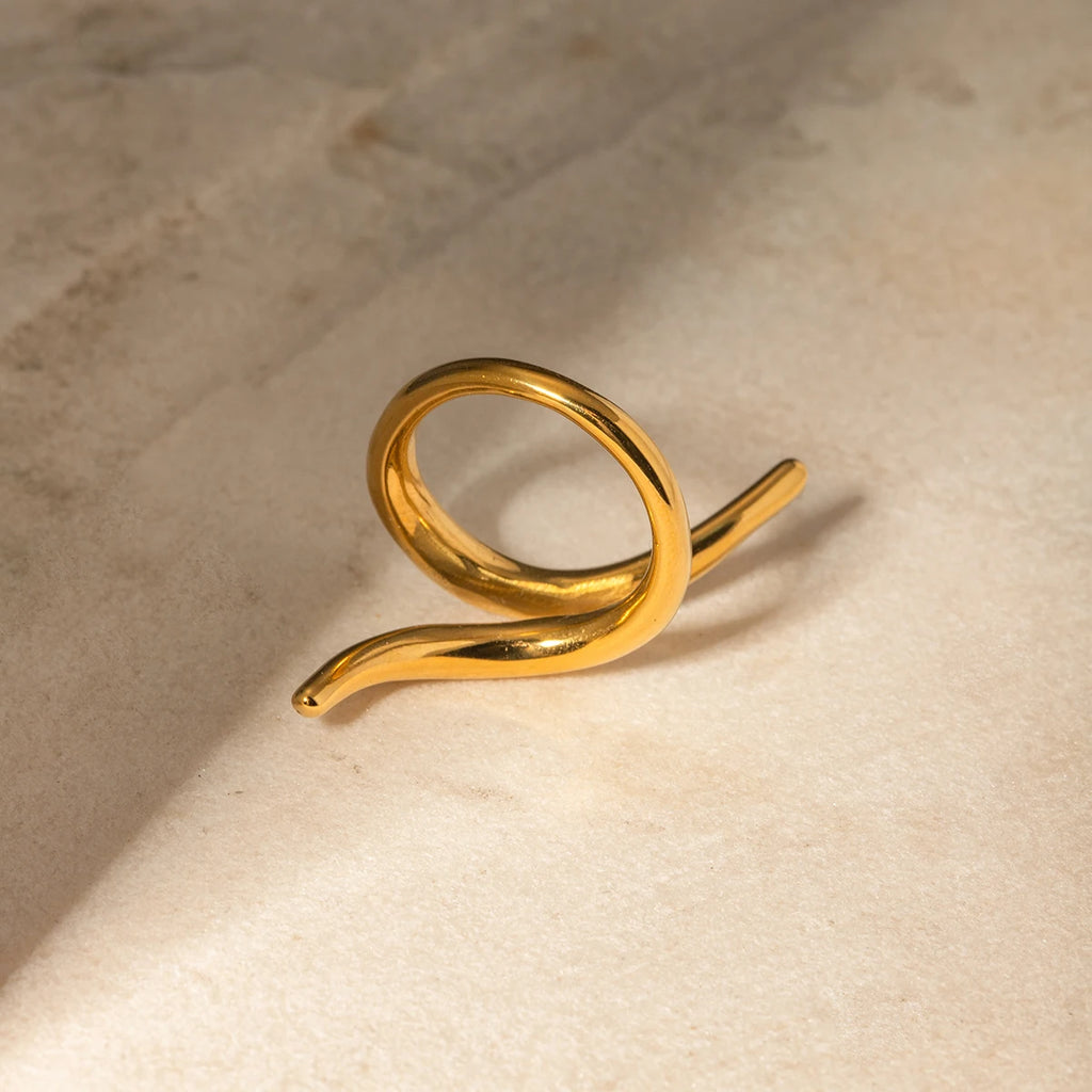 KIKA Fashion Statement Metalen Snake Animal Rvs 18K Gold Color Plating Vergulde Vinger Ring Waterdicht Sierade
