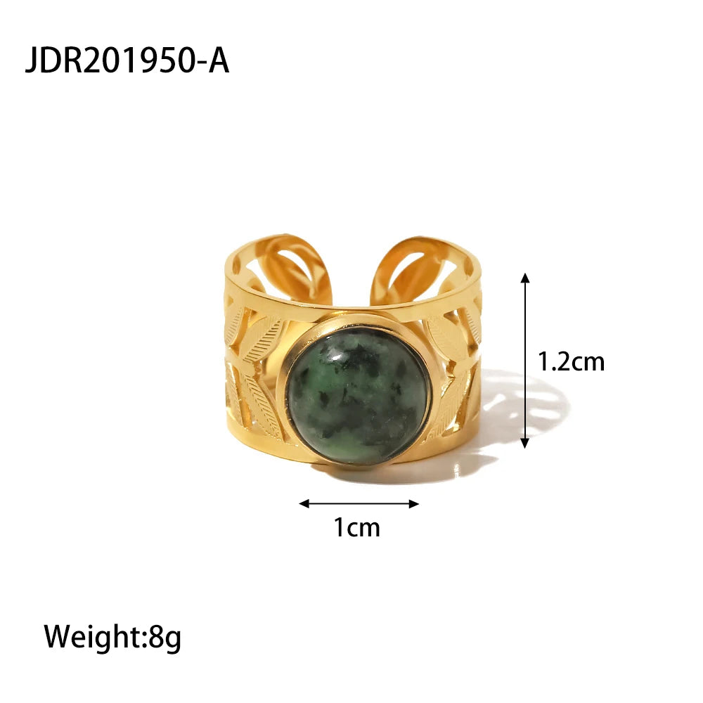 Kika Stainless Steel Natural African Turquoise Stone Wide Ring for Women France Stylish Charm Elegant Statement кольцо Jewelry