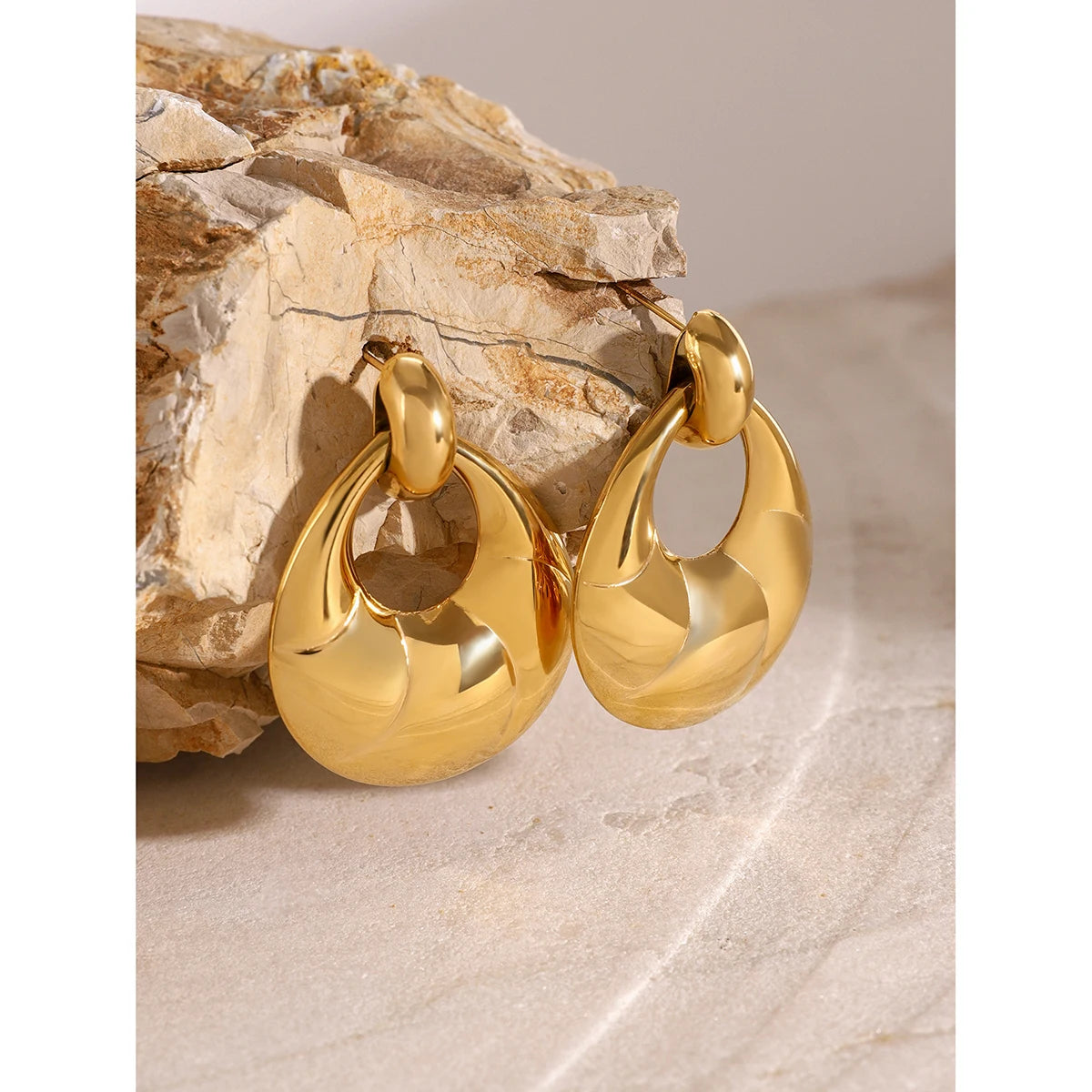 KIKA Chunky Ribbed Hoops by Caitlyn Minimalist Statement Oval Hoop Croissant Earrings Gold & Silver Color