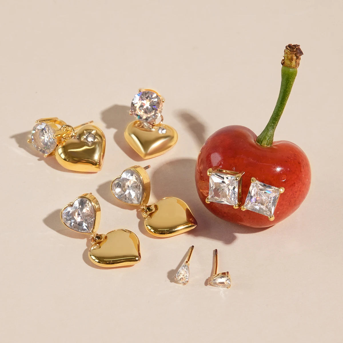 KIKA Bling Cubic Zirconia White Zircon Stud Earrings 18K Gold PVD Plated Stainless Steel 316L