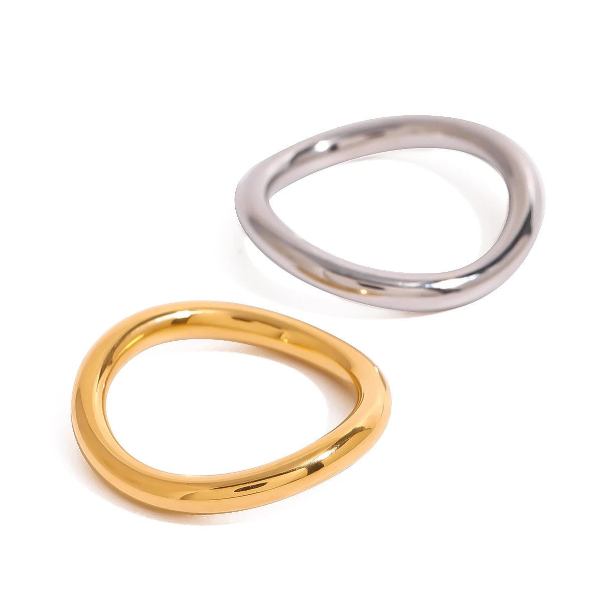 Kika Minimalist Stainless Steel Silver Gold Color Mixed Matching Smooth Wave Ring Set Prevent Allergy Statement Fashion Jewelr