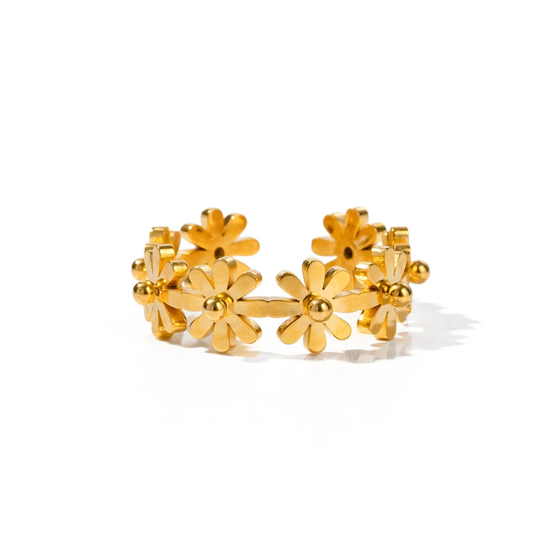 Kika Summer Style Waterproof Flower Ring 18K Gold Plated Stainless Steel