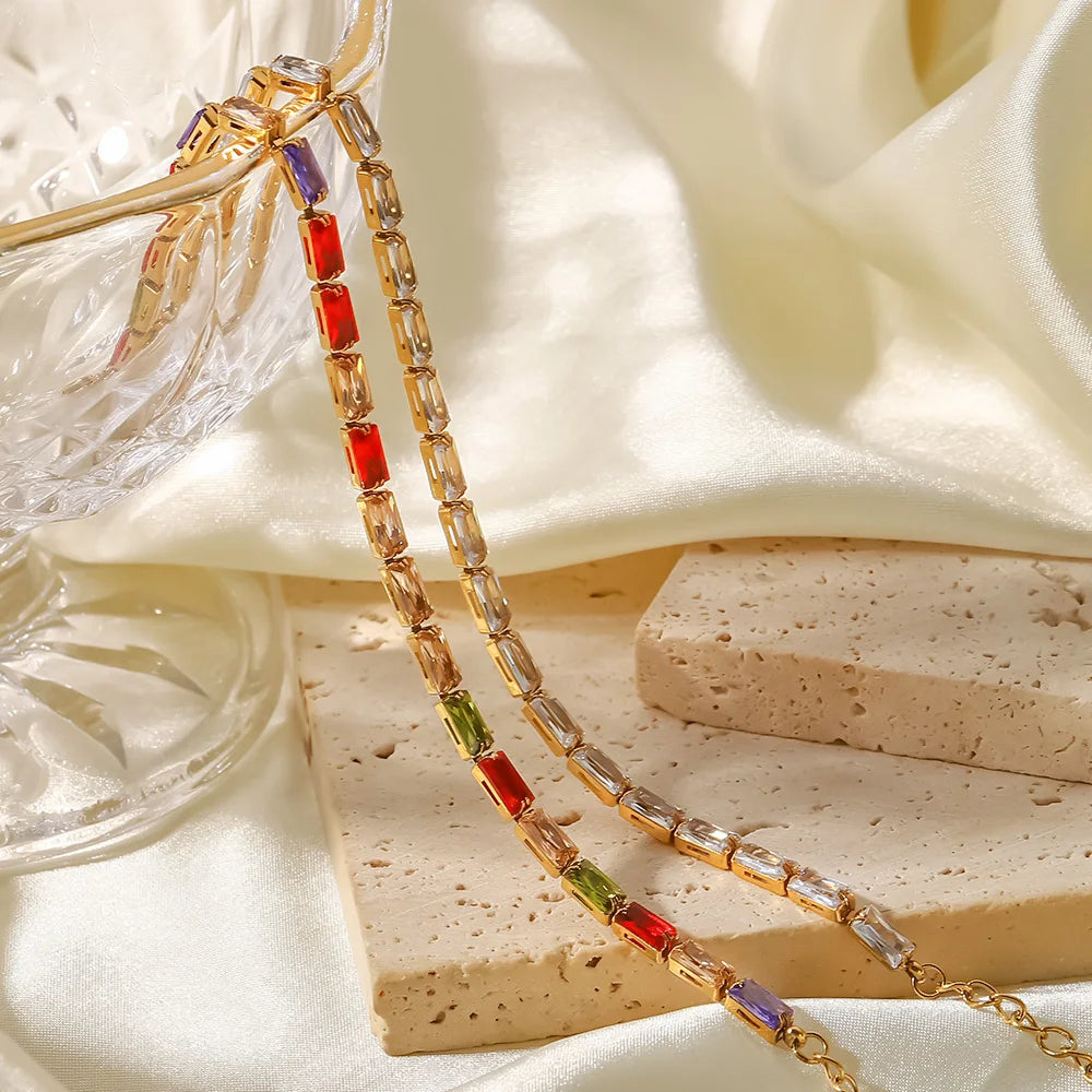 KIKA Delicate 18k Gold Color PVD Plated Multi Colors Cz rhinestone Stainless Steel 316L Dainty Gemstone Bracelets Adjustable
