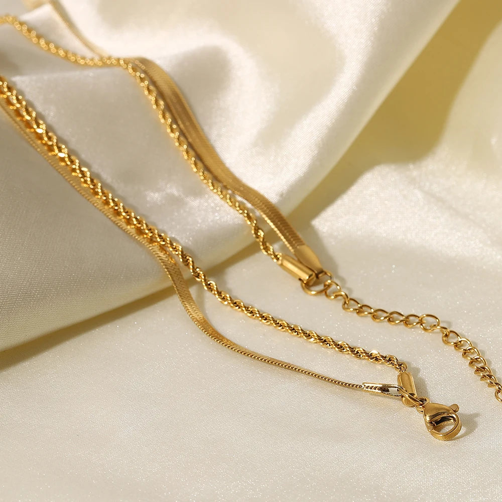 Flat Snake Chain Layer Necklace Stainless Steel Snake Rope Chain