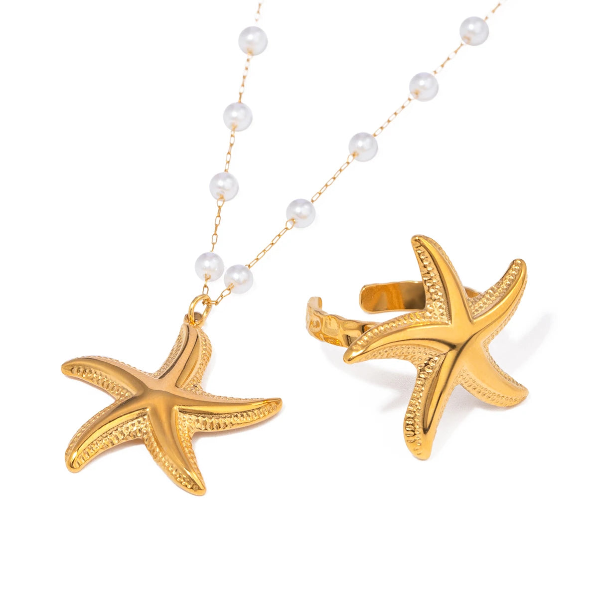 Kika Stainless Steel Hammered Starfish Ocean Style Open Ring