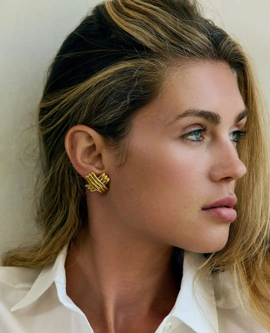 Kika Stainless Steel Elongated Unusual Stud Earrings