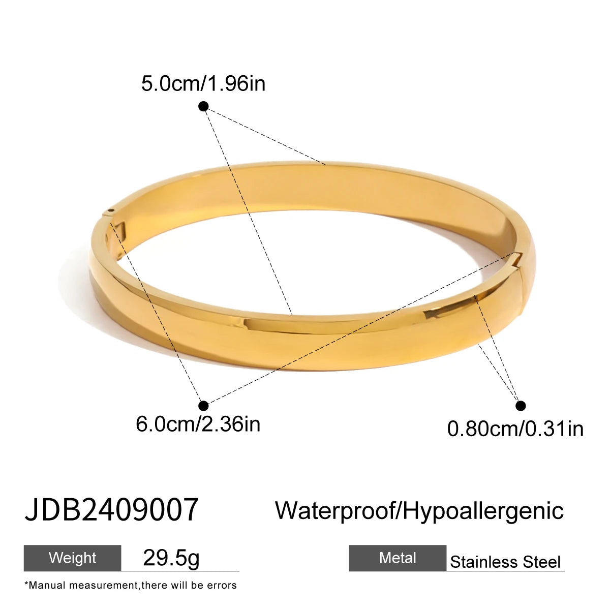 Kika Polished Textured Waterproof Stainless Steel Big Bracelet Bangle