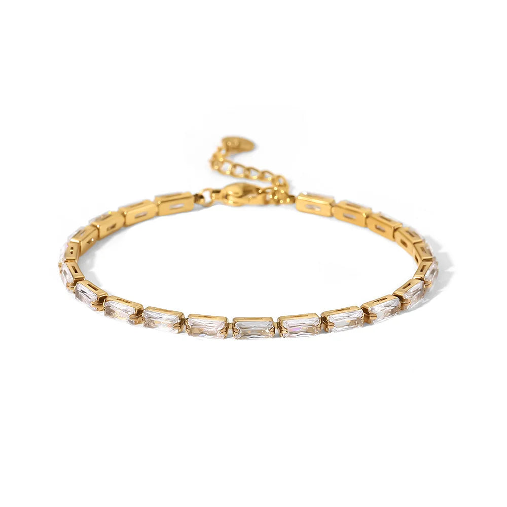 KIKA Delicate 18k Gold Color PVD Plated Multi Colors Cz rhinestone Stainless Steel 316L Dainty Gemstone Bracelets Adjustable