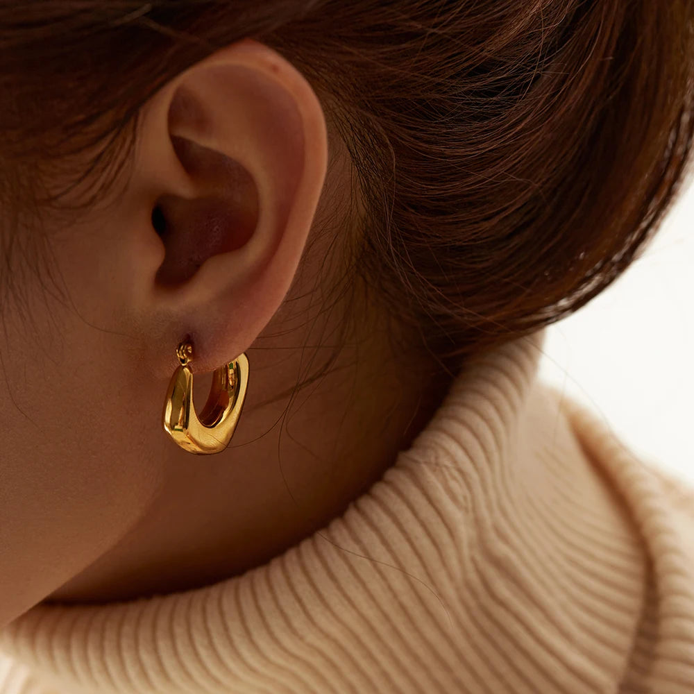 KIKA Stainless Steel 316L Water Drop Big Stud Earrings Chunky Waterdrop Open Hoops Earrings