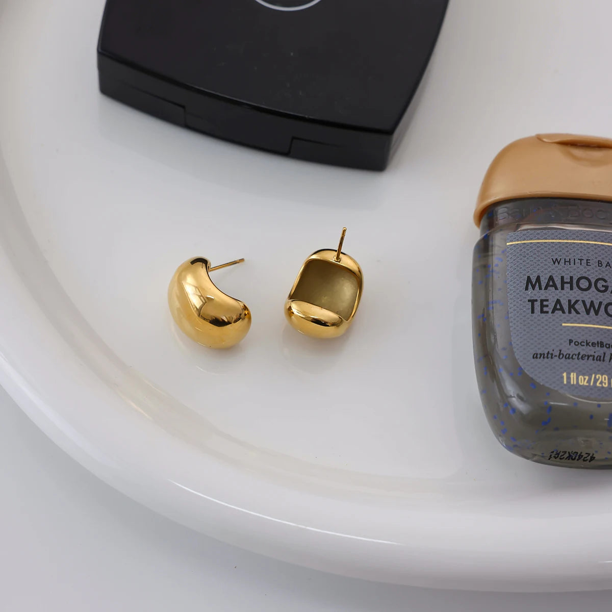 Minimalist 18K Gold Color Plated Stainless Steel Smooth C-Ring Ear Studs