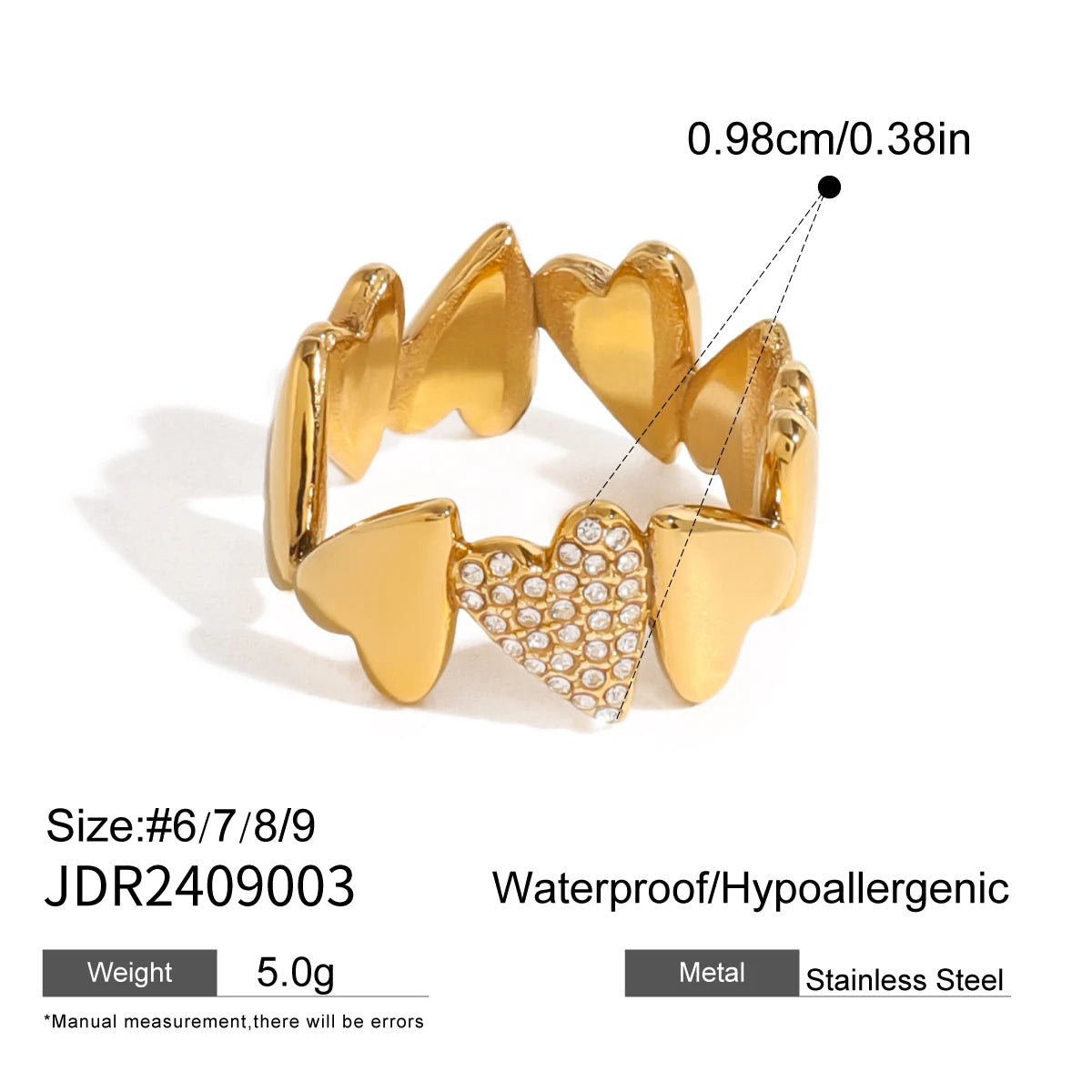 Kika Stylish Cubic Zirconia Stainless Steel White Rhinestone Irregular Heart Ring Women High Quality Trendy Daily Fashion