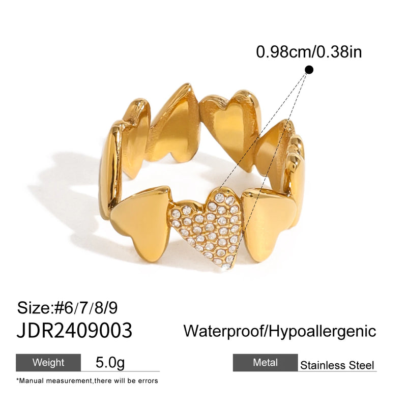 Kika Stylish Cubic Zirconia Stainless Steel White Rhinestone Irregular Heart Ring Women High Quality Trendy Daily Fashion