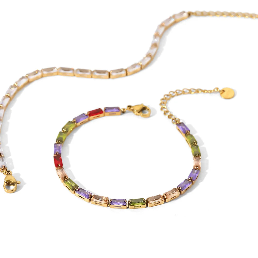 KIKA Delicate 18k Gold Color PVD Plated Multi Colors Cz rhinestone Stainless Steel 316L Dainty Gemstone Bracelets Adjustable