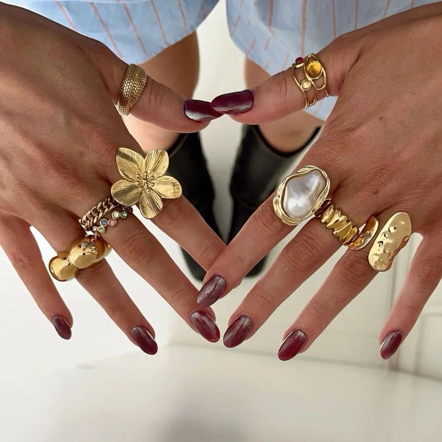 KIKA Fashion Imitation Pearl Stainless Steel 316L Gold Color Ring for Women Engagement Party Gift Temperament