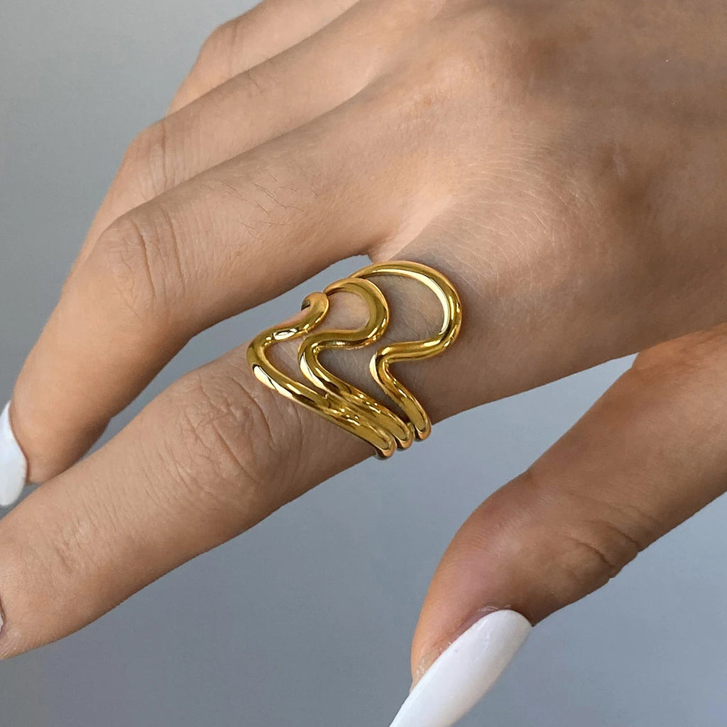 KIKA New Design Stainless Steel Creative Geometric Hollow Open Ring for Women Statement Metal Rust Proof Minimalist Jewelry