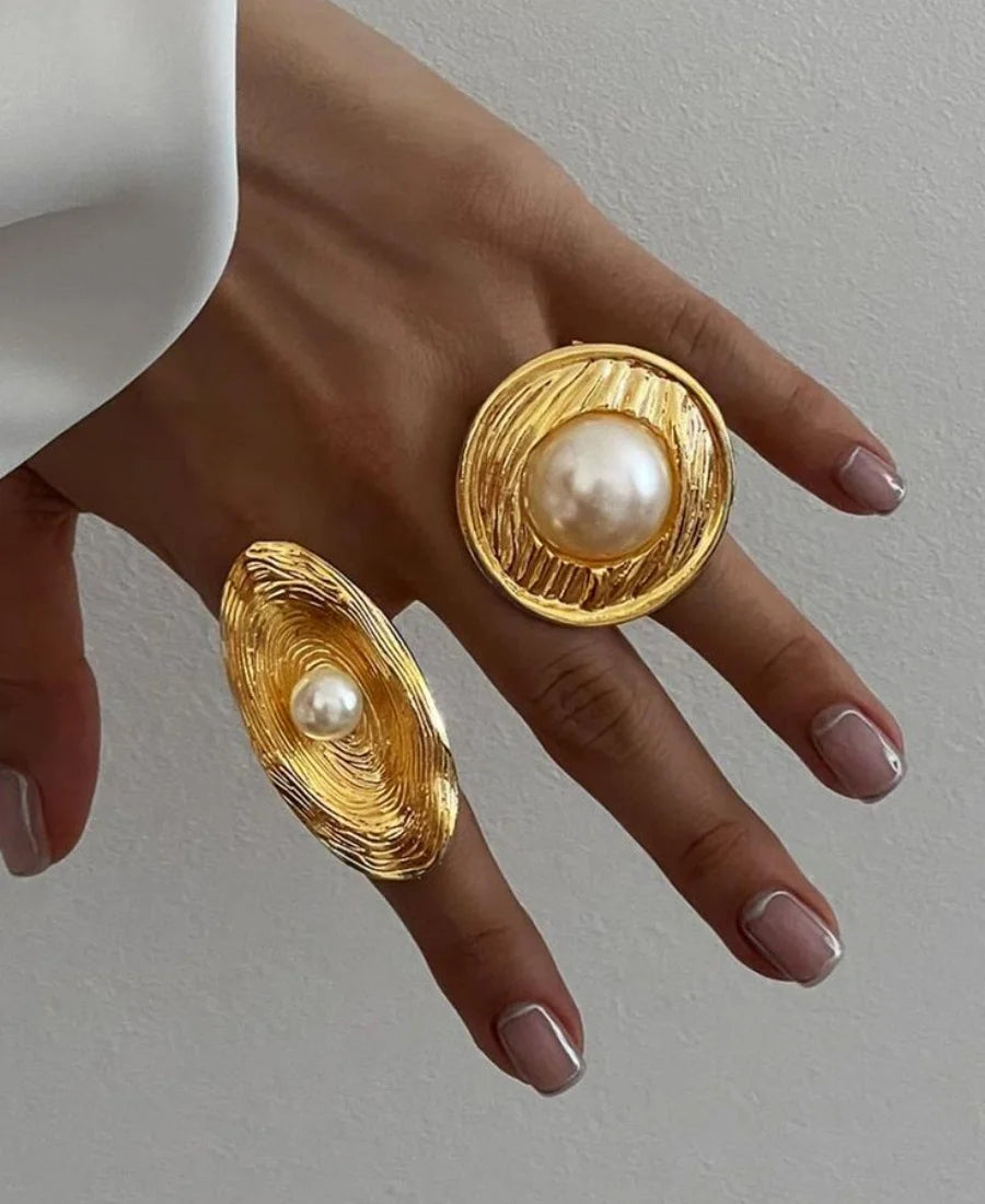 Kika Luxury Natural Shell Stainless Steel Geometric Open Ring Gold Color 18K PVD Plated High Quality France Finger Jewelry