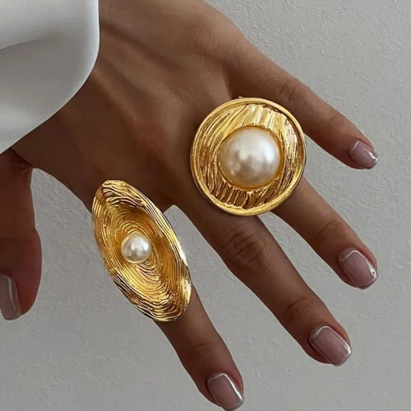 Kika Luxury Natural Shell Stainless Steel Geometric Open Ring Gold Color 18K PVD Plated High Quality France Finger Jewelry