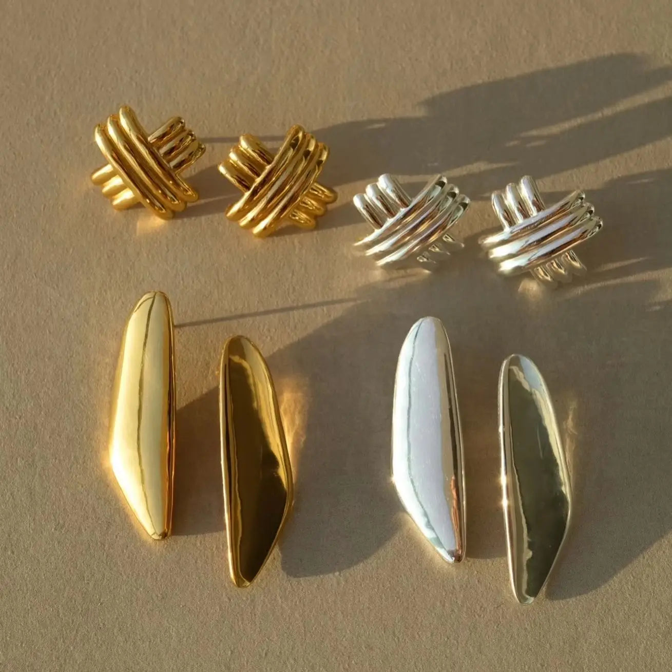 Kika Stainless Steel Elongated Unusual Stud Earrings