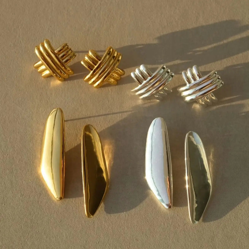 Kika Stainless Steel Elongated Unusual Stud Earrings