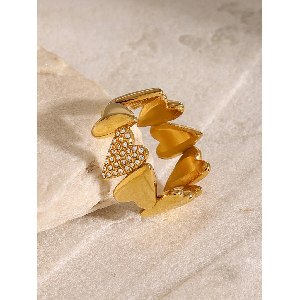 Kika Stylish Cubic Zirconia Stainless Steel White Rhinestone Irregular Heart Ring Women High Quality Trendy Daily Fashion