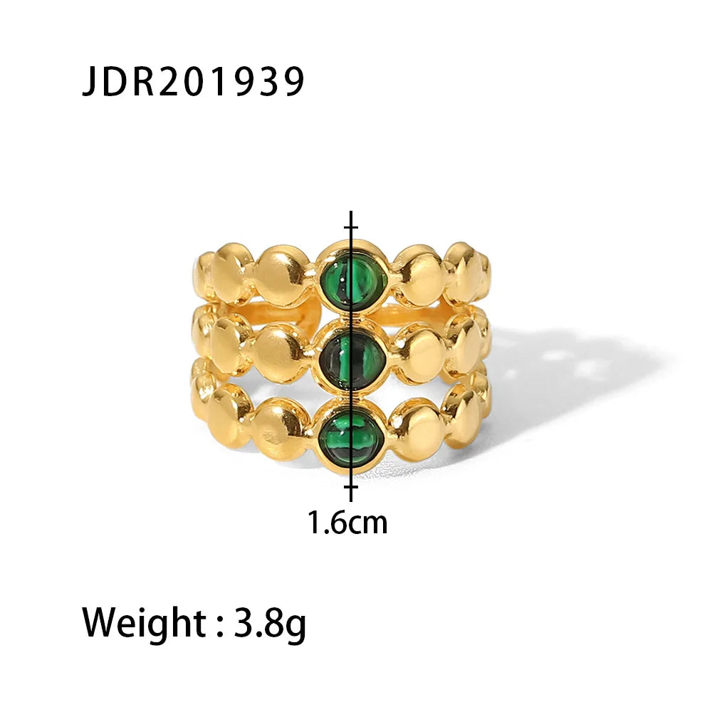 Kika Vintage 18K Gold Malachite Statement Open Ring WaterProof 18k PVD Gold Plated Stainless Steel bague femme acier inoxydabl