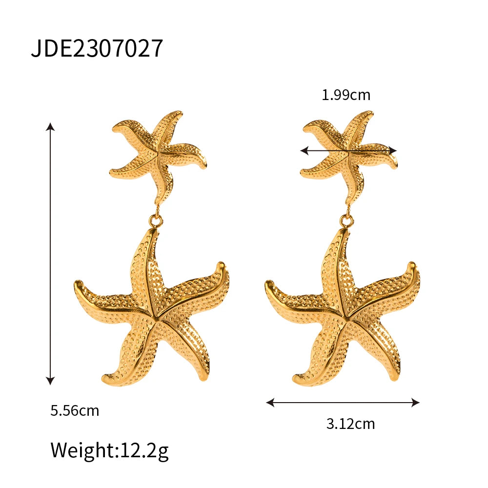 Kika Stainless Steel Starfish Drop Dangle Statement Earrings