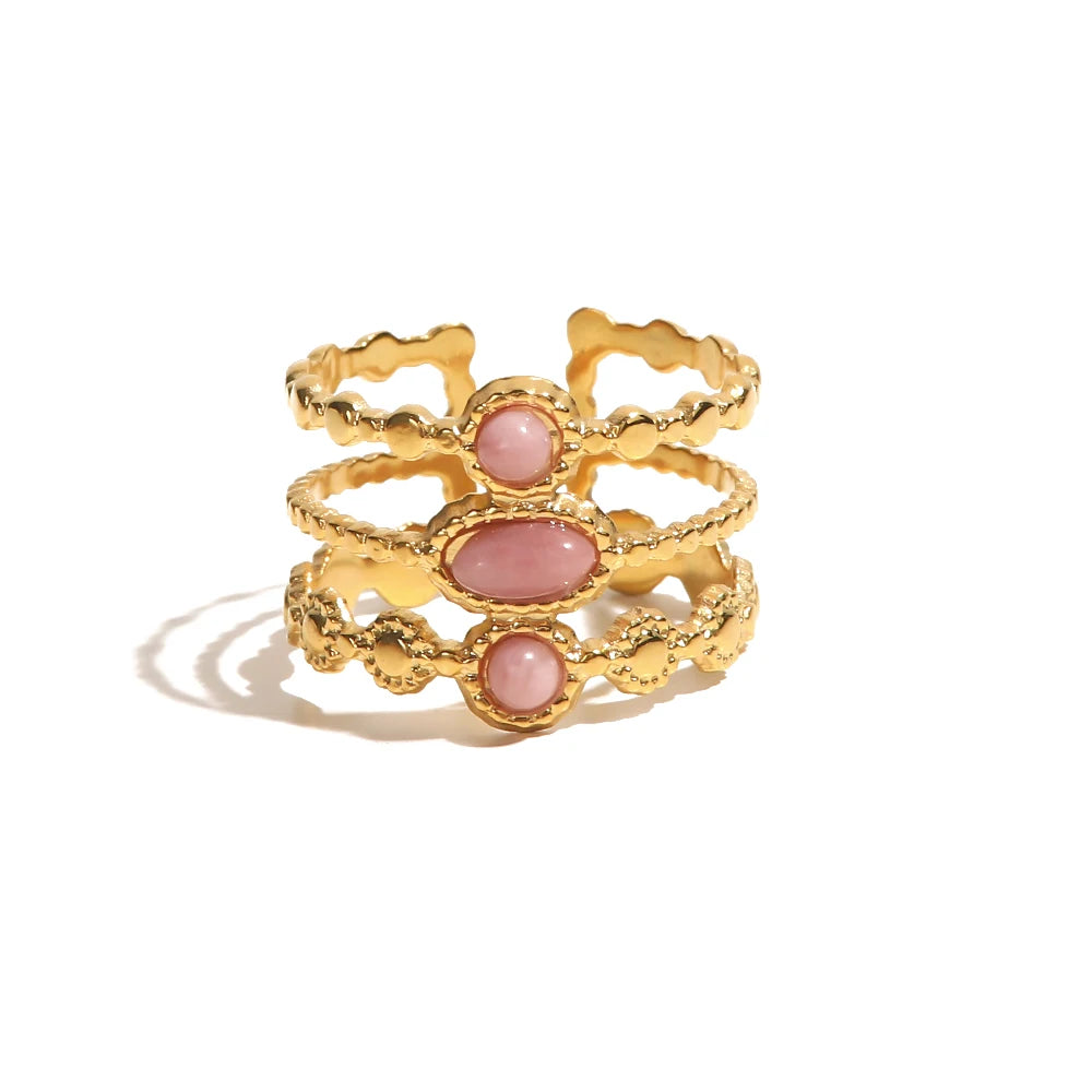 Kika Natural Stone Stainless Steel Gold Color Layered Hollow Open Ring Trendy Fashion France Chic Jewelry Envio Gratis Todo