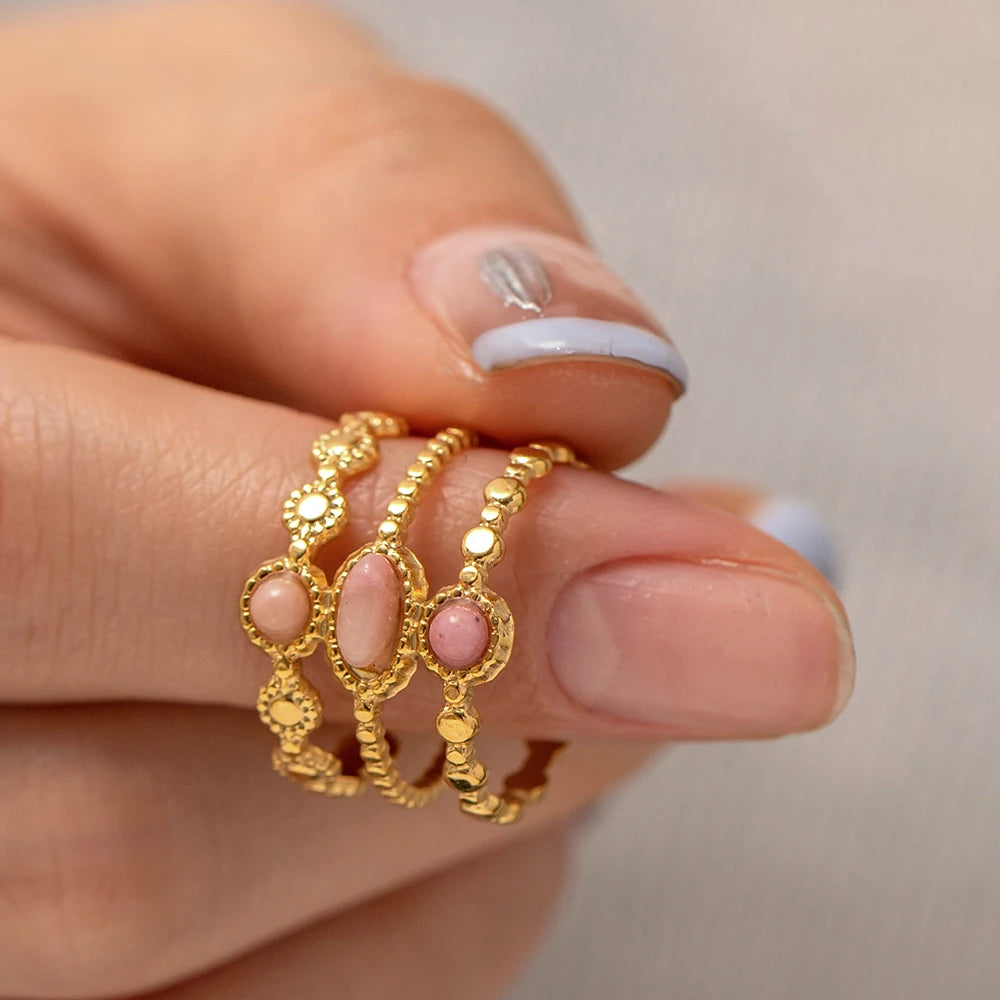 Kika Natural Stone Stainless Steel Gold Color Layered Hollow Open Ring Trendy Fashion France Chic Jewelry Envio Gratis Todo