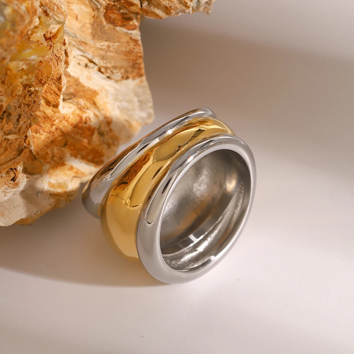 Kika Stainless Steel Layered Metal Texture Ring Occident Simple Silver Gold Mixed Finger for Women Jewelry кольцо женское