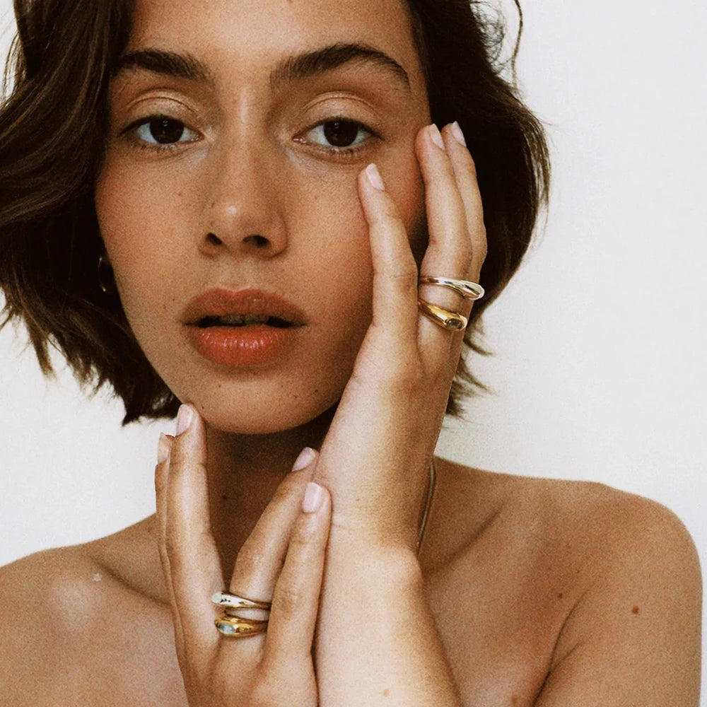 KIKA Unique Natural Stone Green Stainless Steel France Metal Golden  Ring Waterproof Charm Trendy Jewelry Women