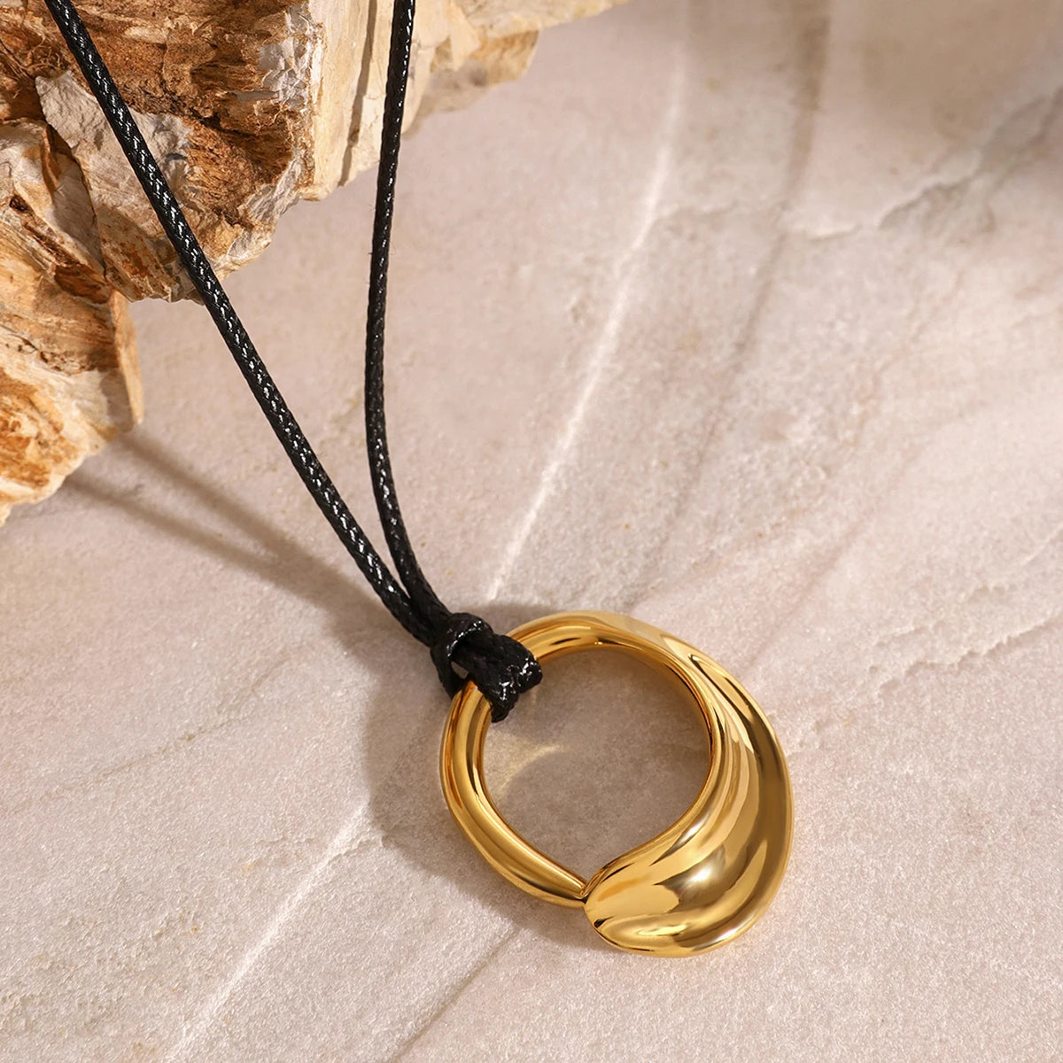 Kika Vintage Stainless Steel Water Drop PU Leather Necklace
