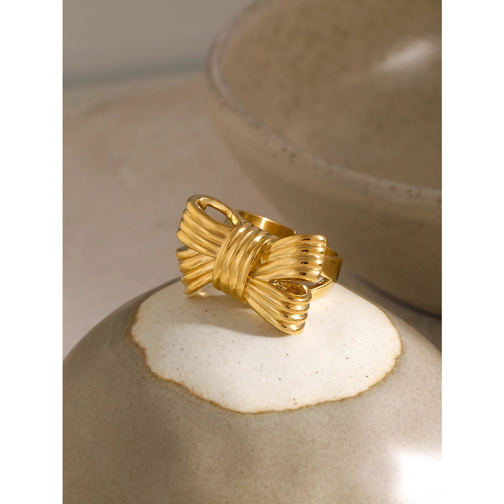 KIKA New Stainless Steel bow-knot Ring PVD Plated Stainless Steel 316L