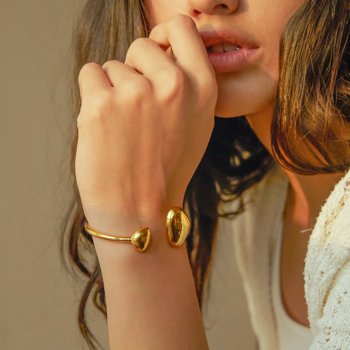 KIKA Unique Geometric Open Bracelet Stainless Steel Gold Plated Color Waterproof Jewelry for Women Valentine's Day Gift