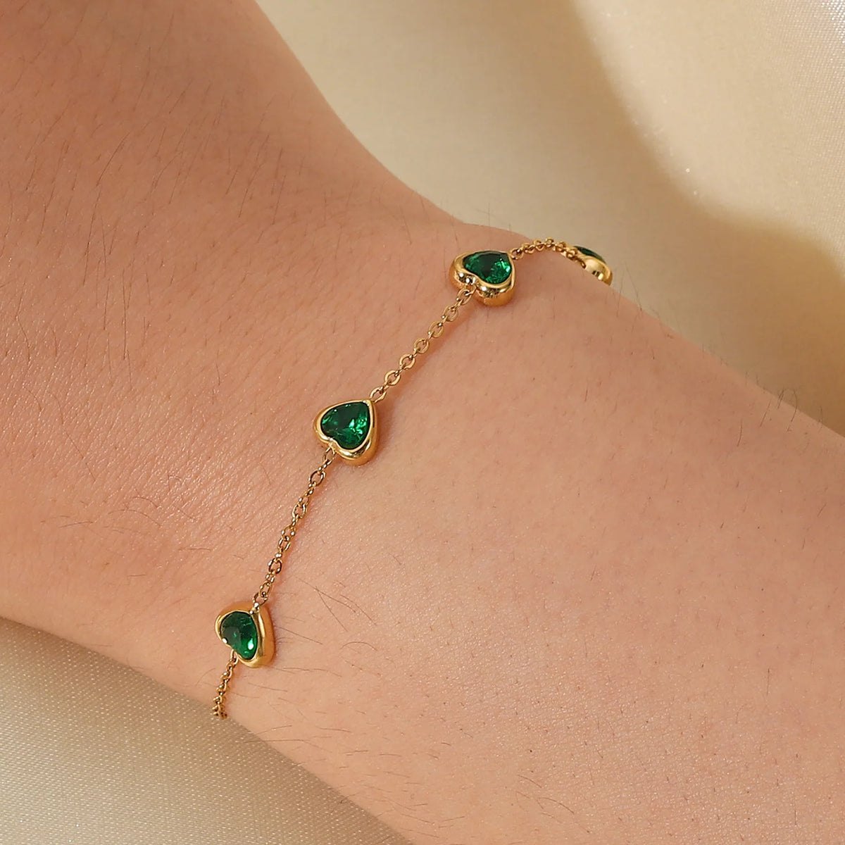 Green Heart Cubic Zirconia Bracelet
