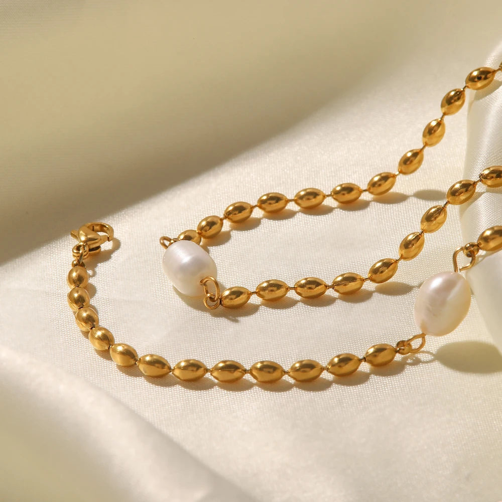 Kika Vintage Stainless Steel Pearl Necklace