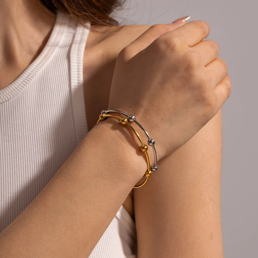 KIKA Gold PVD Plated Stainless Steel 316L Bracelets Jewelry Waterproof Mulit Round Ball Open Bangles