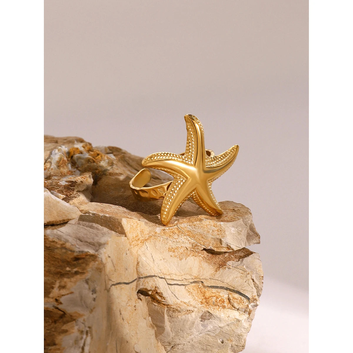 Kika Stainless Steel Hammered Starfish Ocean Style Open Ring